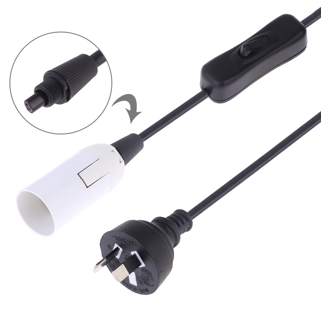ELECTROPRIME E14 Wire Cap Switch Lamp Holder Chandelier Power Socket with 1.2m Extension Cable, AU Plug(White)
