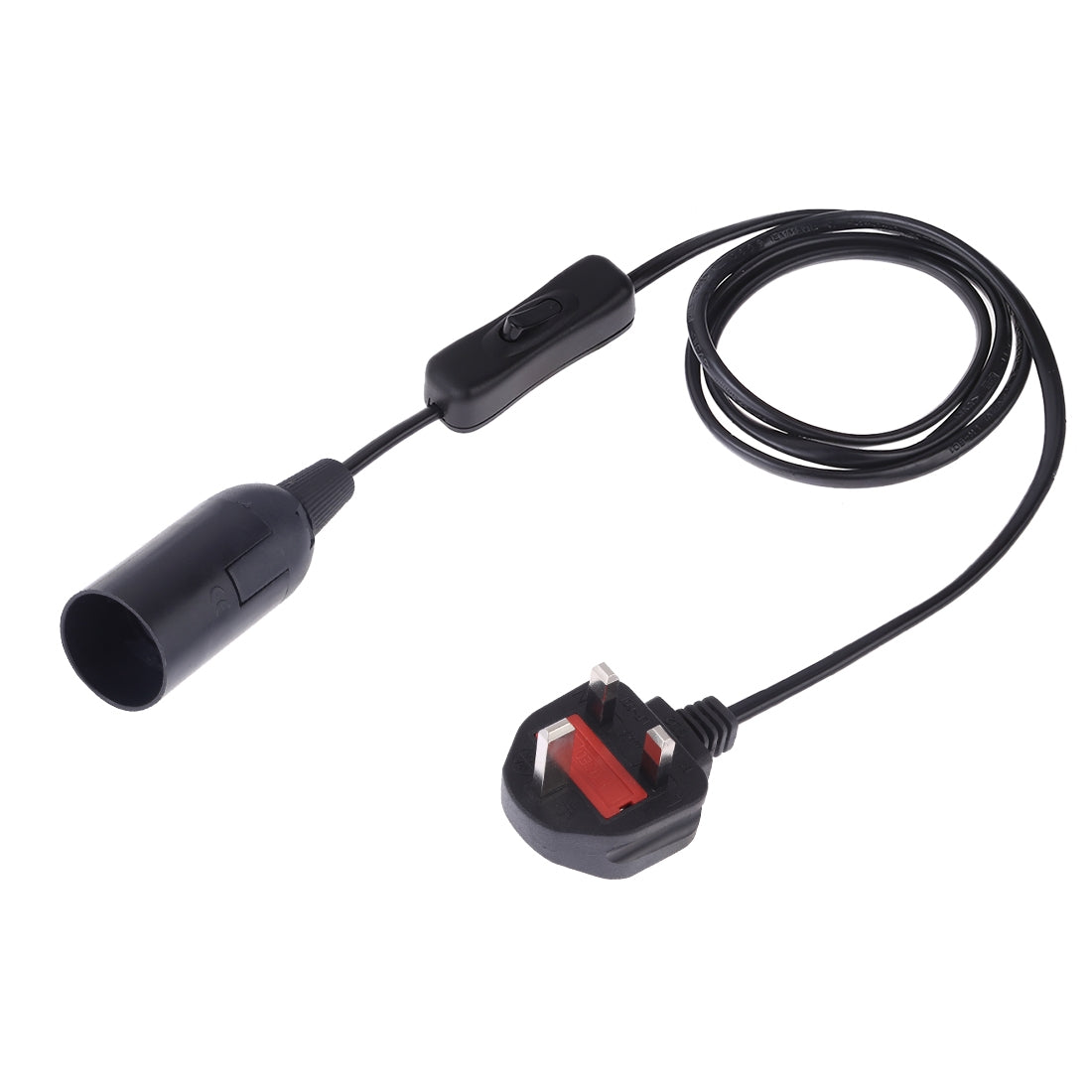 ELECTROPRIME E14 Wire Cap Switch Lamp Holder Chandelier Power Socket with 1.5m Extension Cable, Big UK Plug(Black)