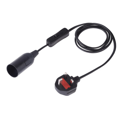 ELECTROPRIME E14 Wire Cap Switch Lamp Holder Chandelier Power Socket with 1.5m Extension Cable, Big UK Plug(Black)