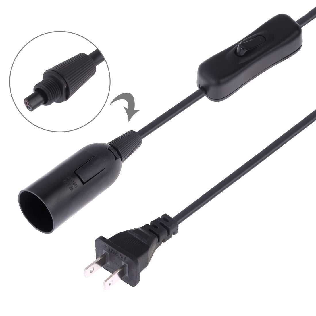 ELECTROPRIME E14 Wire Cap Switch Lamp Holder Chandelier Power Socket with 1.5m Extension Cable, US Plug(Black)