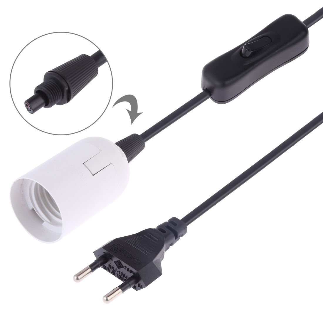 ELECTROPRIME E27 Wire Cap Switch Lamp Holder Chandelier Power Socket with 1.5m Extension Cable, EU Plug(White)