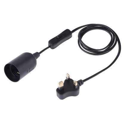 ELECTROPRIME E27 Wire Cap Switch Lamp Holder Chandelier Power Socket with 1.2m Extension Cable, Small UK Plug(Black)