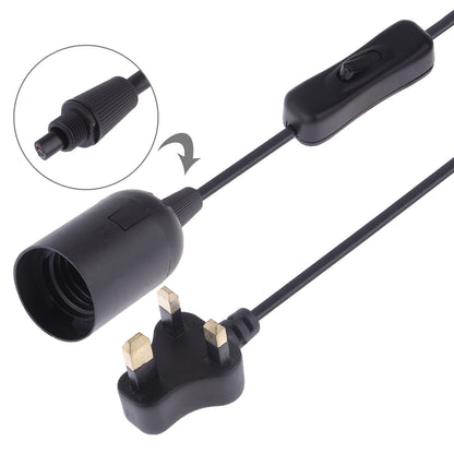 ELECTROPRIME E27 Wire Cap Switch Lamp Holder Chandelier Power Socket with 1.2m Extension Cable, Small UK Plug(Black)