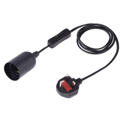 ELECTROPRIME E27 Wire Cap Switch Lamp Holder Chandelier Power Socket with 1.5m Extension Cable, Big UK Plug(Black)