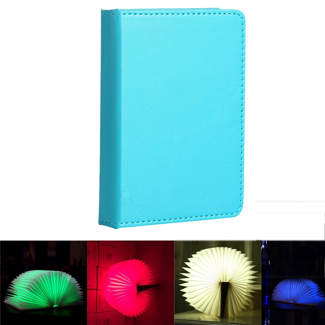 ELECTROPRIME Foldable Pages RGB + Warm White Light Book Shape LED Light , Creative Portable USB Charging Big Size Night Light(Blue)