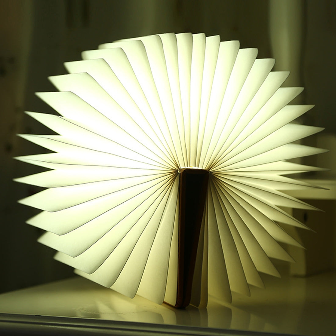 ELECTROPRIME Foldable Pages RGB + Warm White Light Book Shape LED Light , Creative Portable USB Charging Big Size Night Light(Brown)