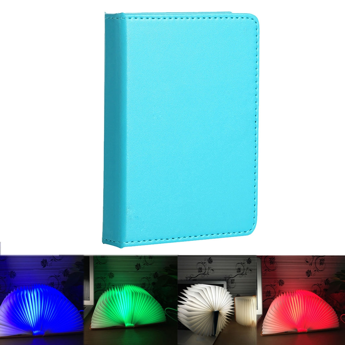 ELECTROPRIME Foldable Pages RGB + Warm White Light Book Shape LED Light, Creative Portable USB Charging Small Size Night Light(Blue)