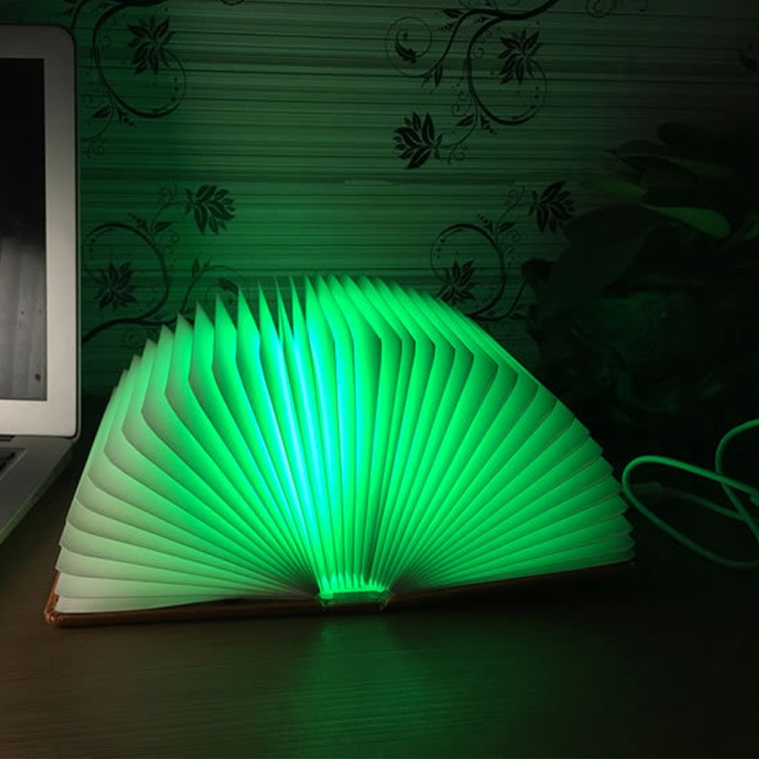 ELECTROPRIME Foldable Pages RGB + Warm White Light Book Shape LED Light, Creative Portable USB Charging Small Size Night Light(Blue)