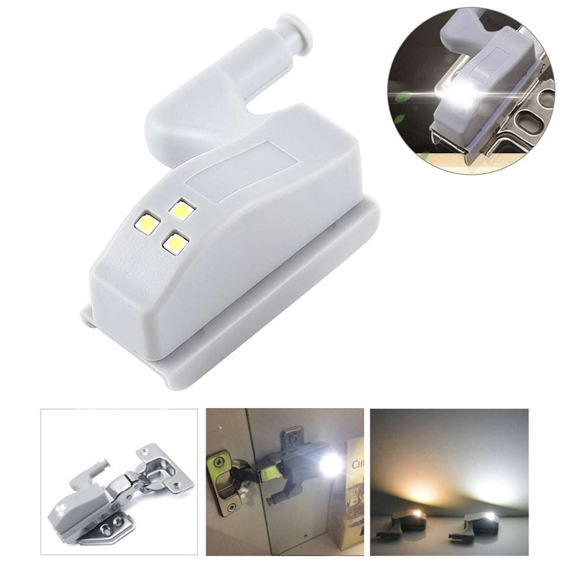 ELECTROPRIME 0.3W Universal Inner Hinge LED Sensor lamp Cupboard 3 LEDs Night light Auto ON/OFF Bulb(White Light)