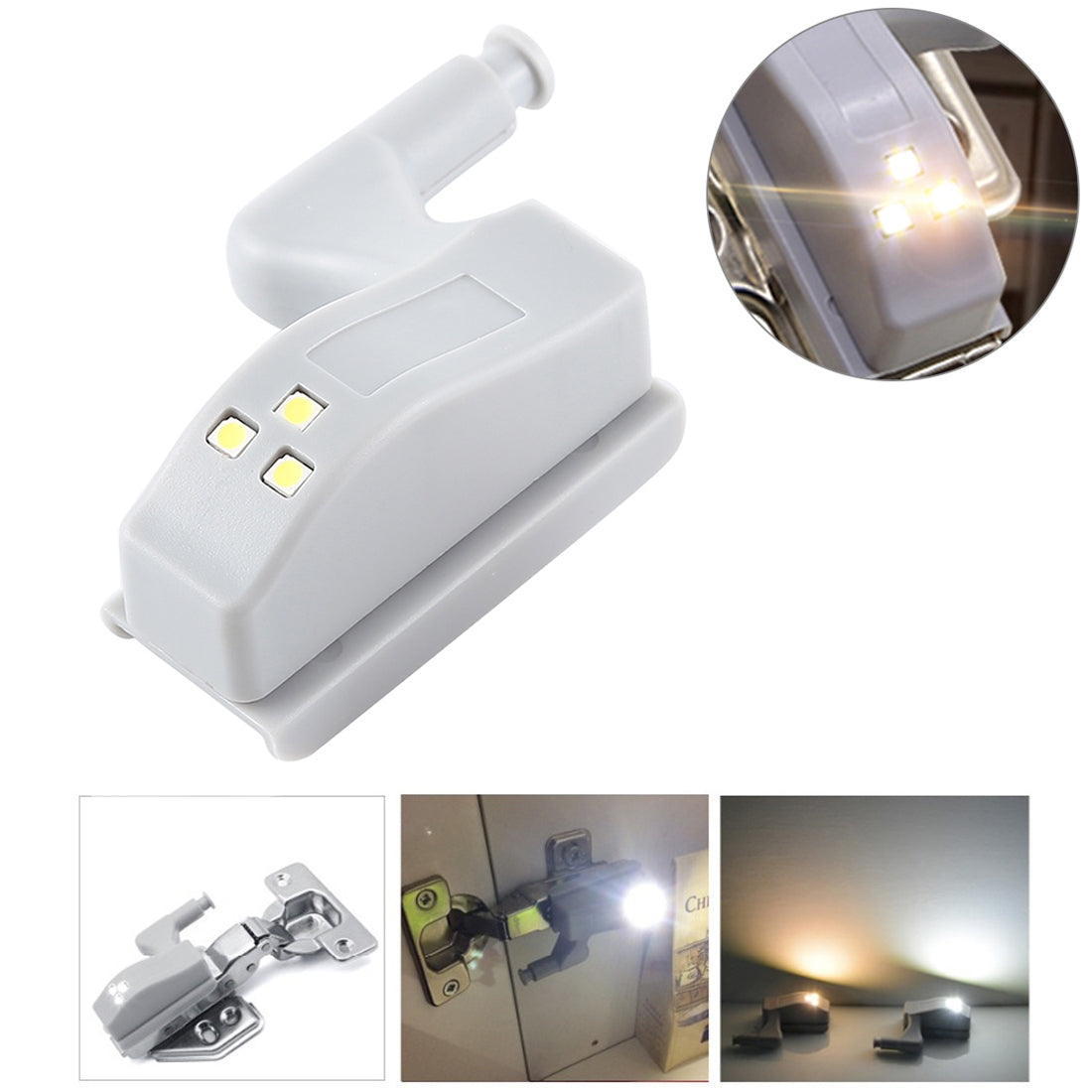 ELECTROPRIME 0.3W Universal Inner Hinge LED Sensor lamp Cupboard 3 LEDs Night light Auto ON/OFF Bulb(Warm White)