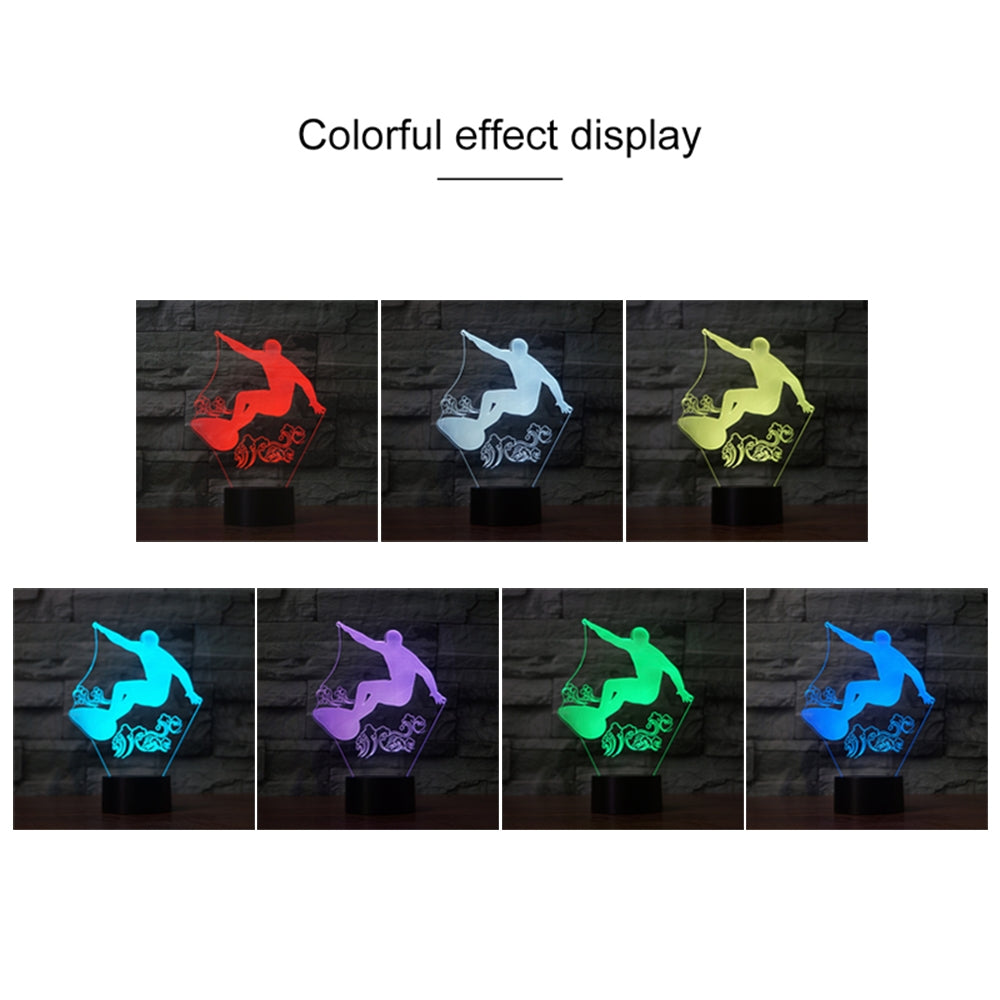 ELECTROPRIME Surf Riding Shape 3D Colorful LED Vision Light Table Lamp, USB & Battery Version