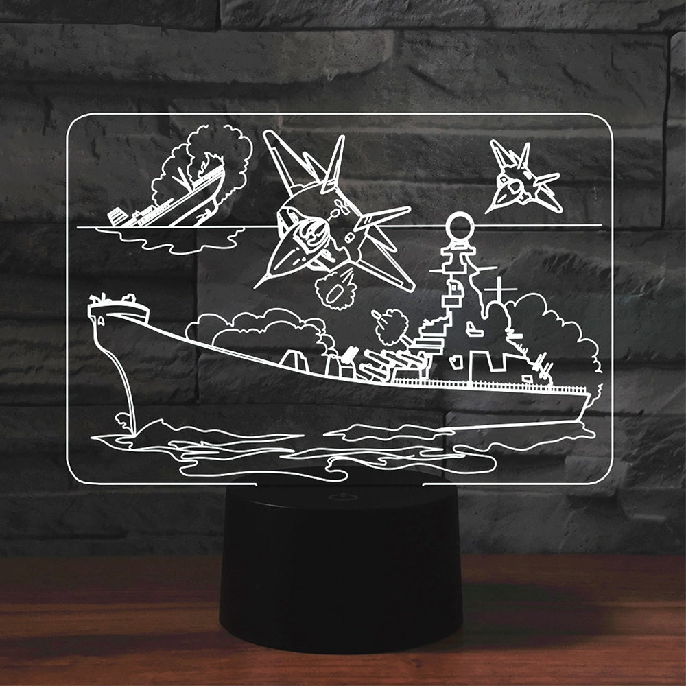ELECTROPRIME Airplane Group Shape 3D Colorful LED Vision Light Table Lamp, USB Touch Version