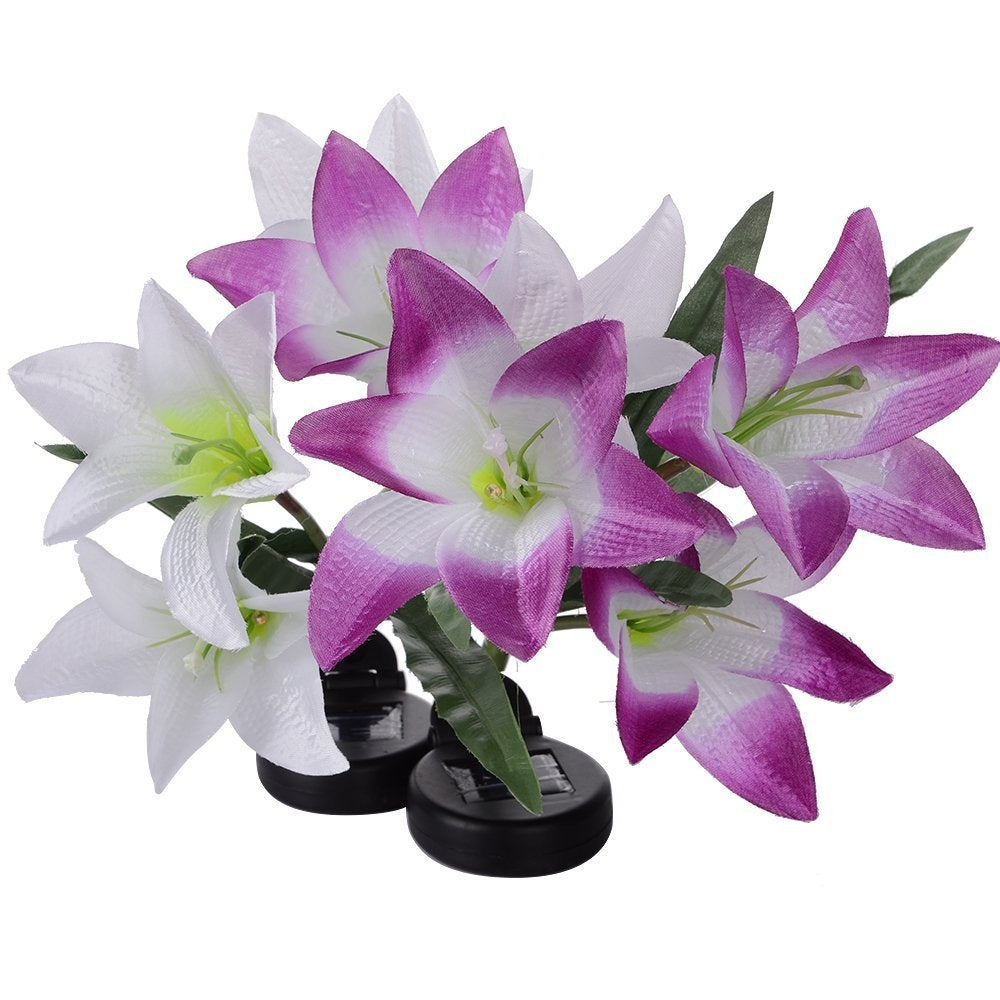 ELECTROPRIME 2 PCS Lily Flower Shape 4 Heads Solar Powered Outdoor IP55 Waterproof LED Decorative Lantern Lawn Lamp