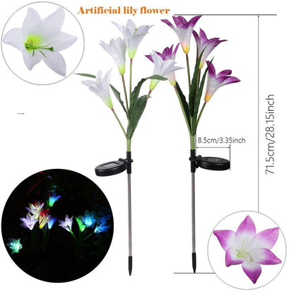 ELECTROPRIME 2 PCS Lily Flower Shape 4 Heads Solar Powered Outdoor IP55 Waterproof LED Decorative Lantern Lawn Lamp