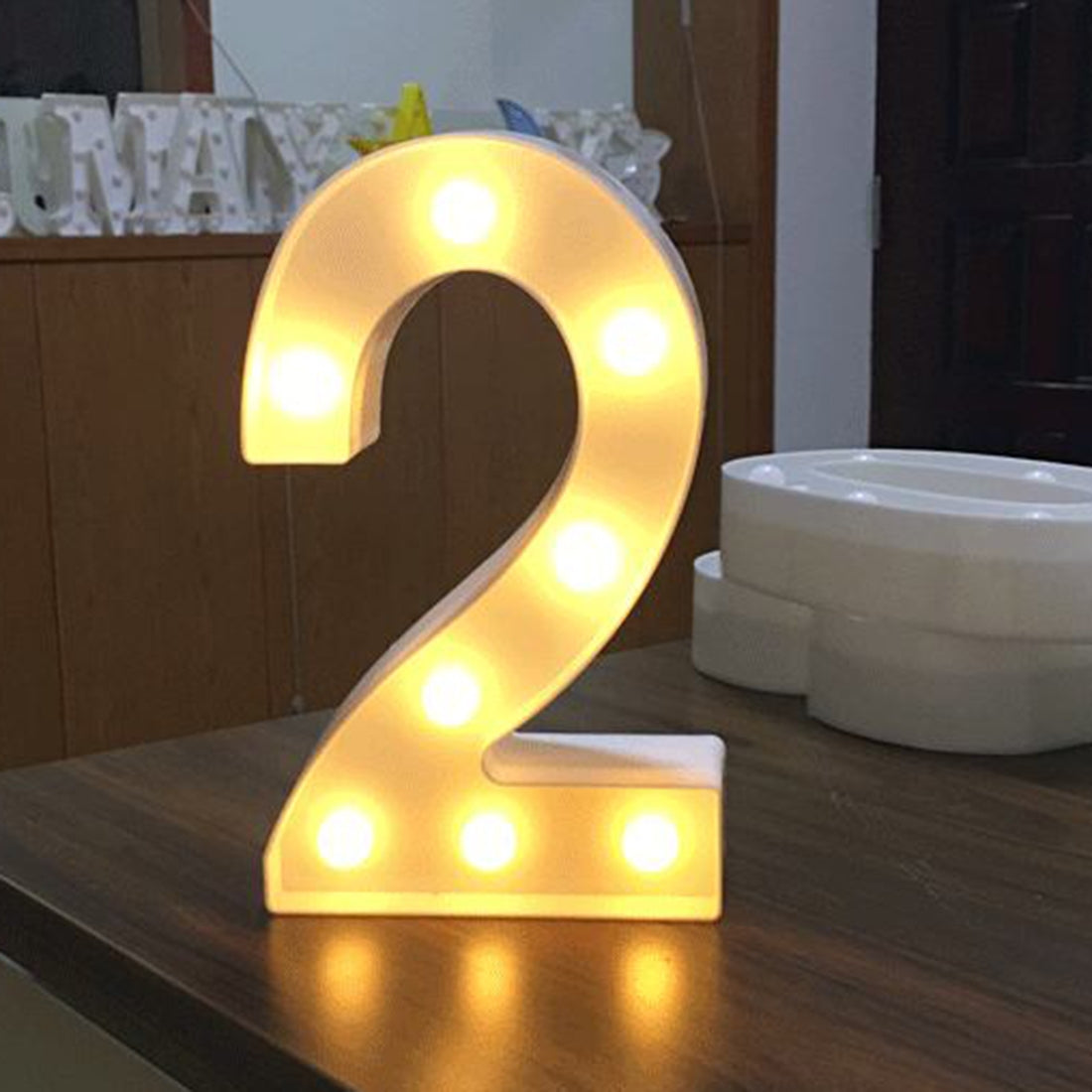 ELECTROPRIME Digit 2 Shape Decoration Light, Dry Battery Powered Warm White Standing Hanging Holiday Light