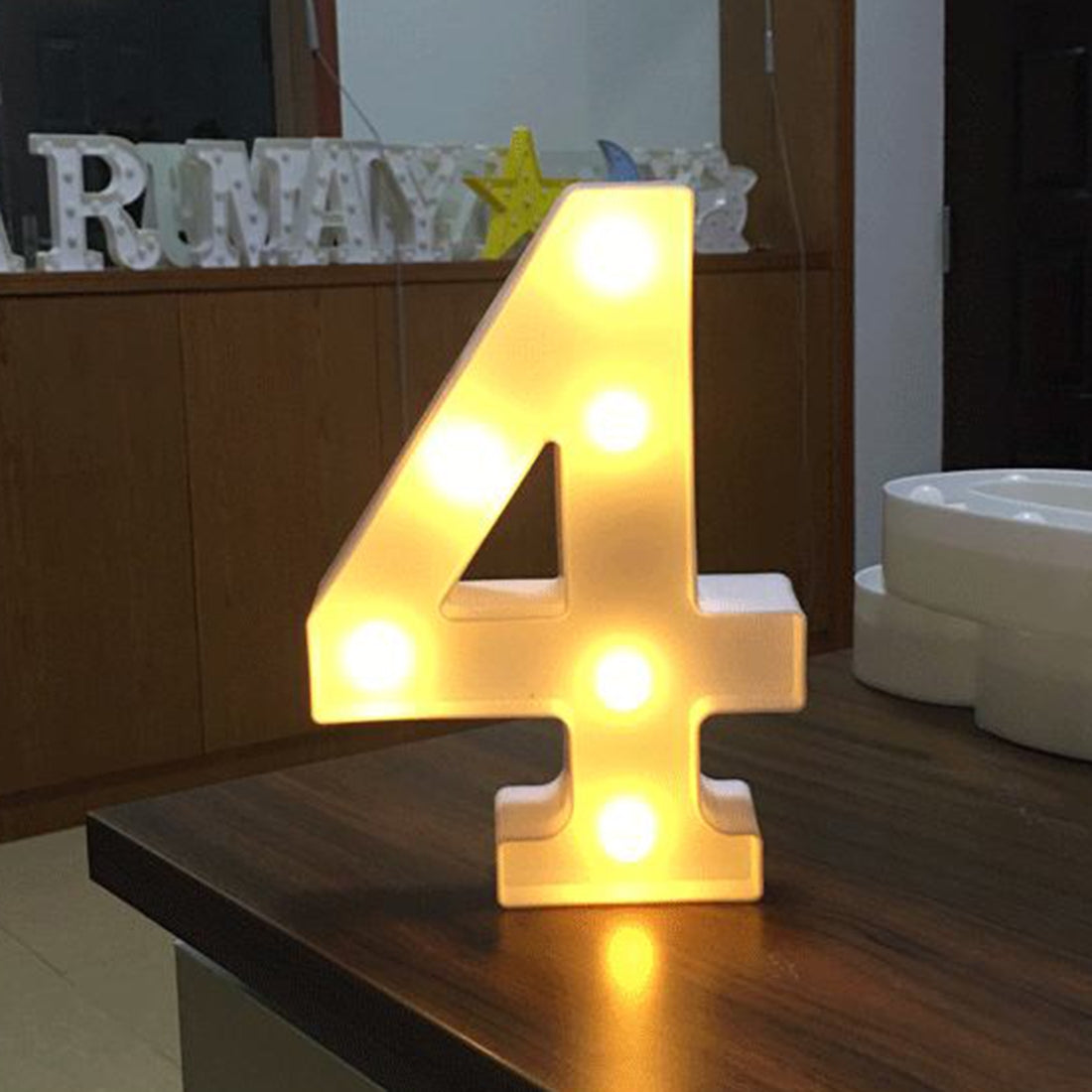 ELECTROPRIME Digit 4 Shape Decoration Light, Dry Battery Powered Warm White Standing Hanging Holiday Light
