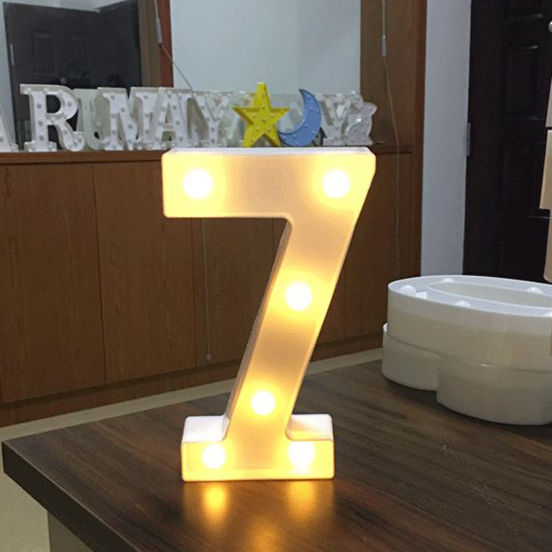 ELECTROPRIME Digit 7 Shape Decoration Light, Dry Battery Powered Warm White Standing Hanging Holiday Light
