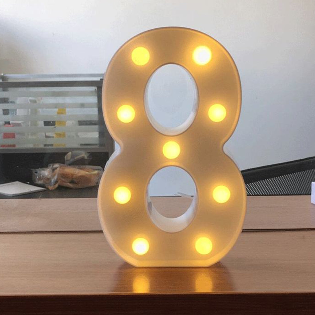 ELECTROPRIME Digit 8 Shape Decoration Light, Dry Battery Powered Warm White Standing Hanging Holiday Light