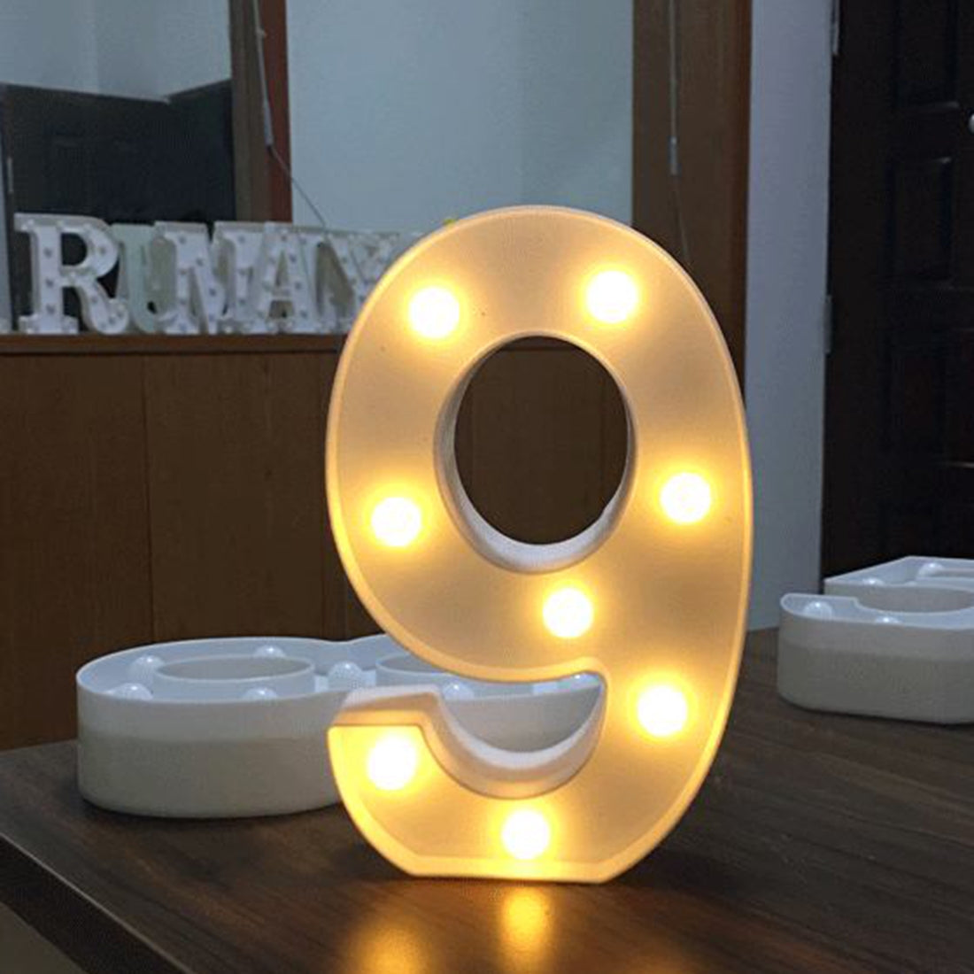 ELECTROPRIME Digit 9 Shape Decoration Light, Dry Battery Powered Warm White Standing Hanging Holiday Light