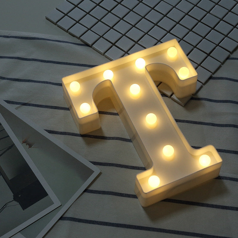 ELECTROPRIME Alphabet T English Letter Shape Decorative Light, Dry Battery Powered Warm White Standing Hanging LED Holiday Light
