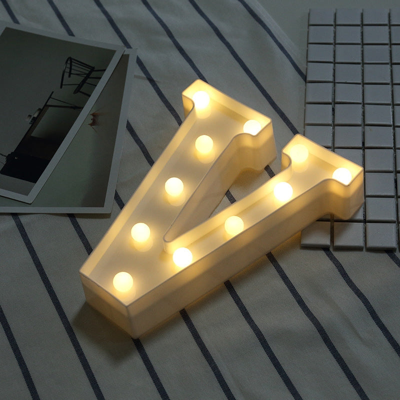 ELECTROPRIME Alphabet V English Letter Shape Decorative Light, Dry Battery Powered Warm White Standing Hanging LED Holiday Light