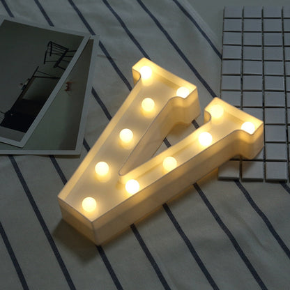 ELECTROPRIME Alphabet V English Letter Shape Decorative Light, Dry Battery Powered Warm White Standing Hanging LED Holiday Light