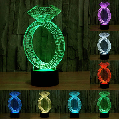 ELECTROPRIME Diamond Ring Style 3D Touch Switch Control LED Light , 7 Color Discoloration Creative Visual Stereo Lamp Desk Lamp Night Light
