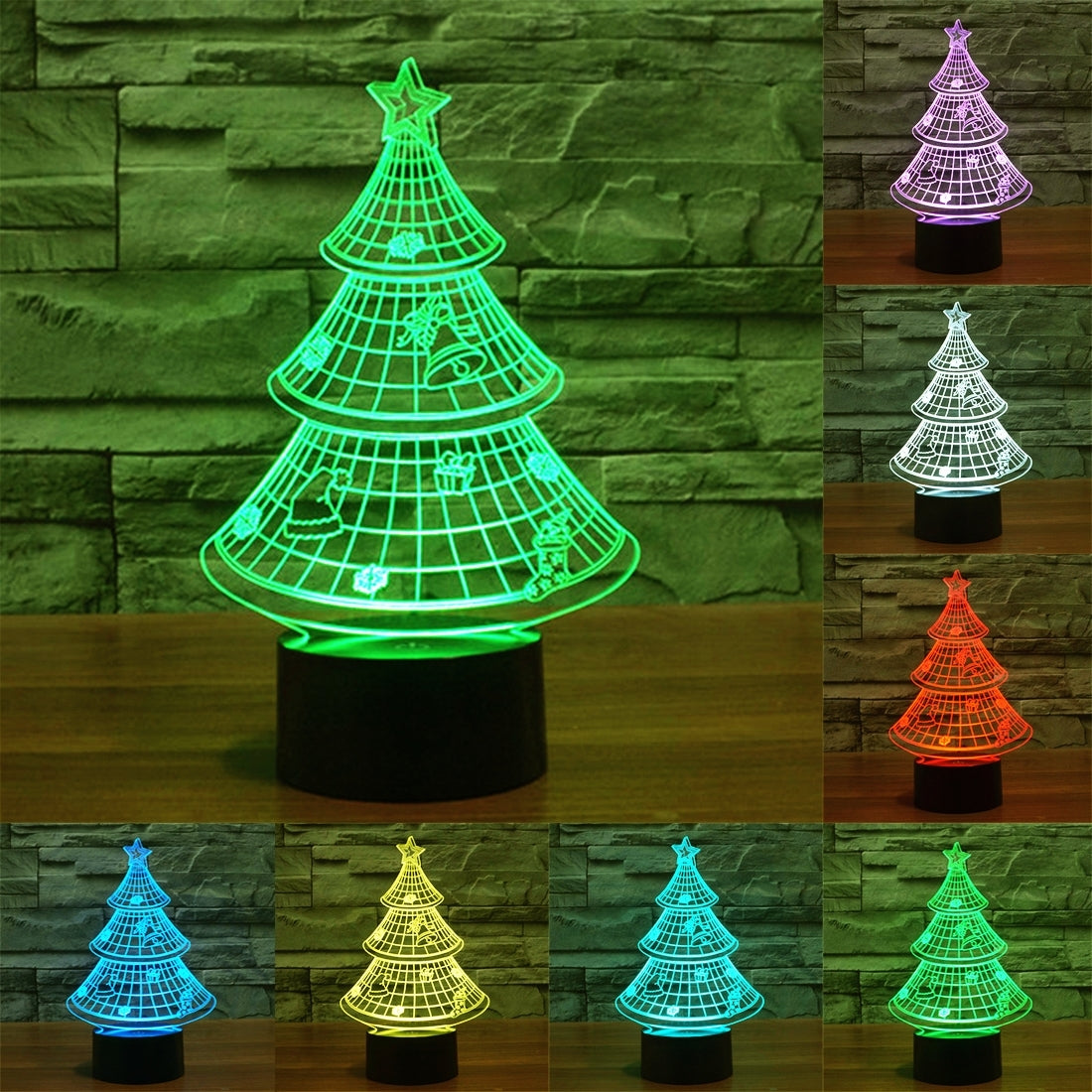 ELECTROPRIME Christmas Tree Style 3D Touch Switch Control LED Light , 7 Color Discoloration Creative Visual Stereo Lamp Desk Lamp Night Light