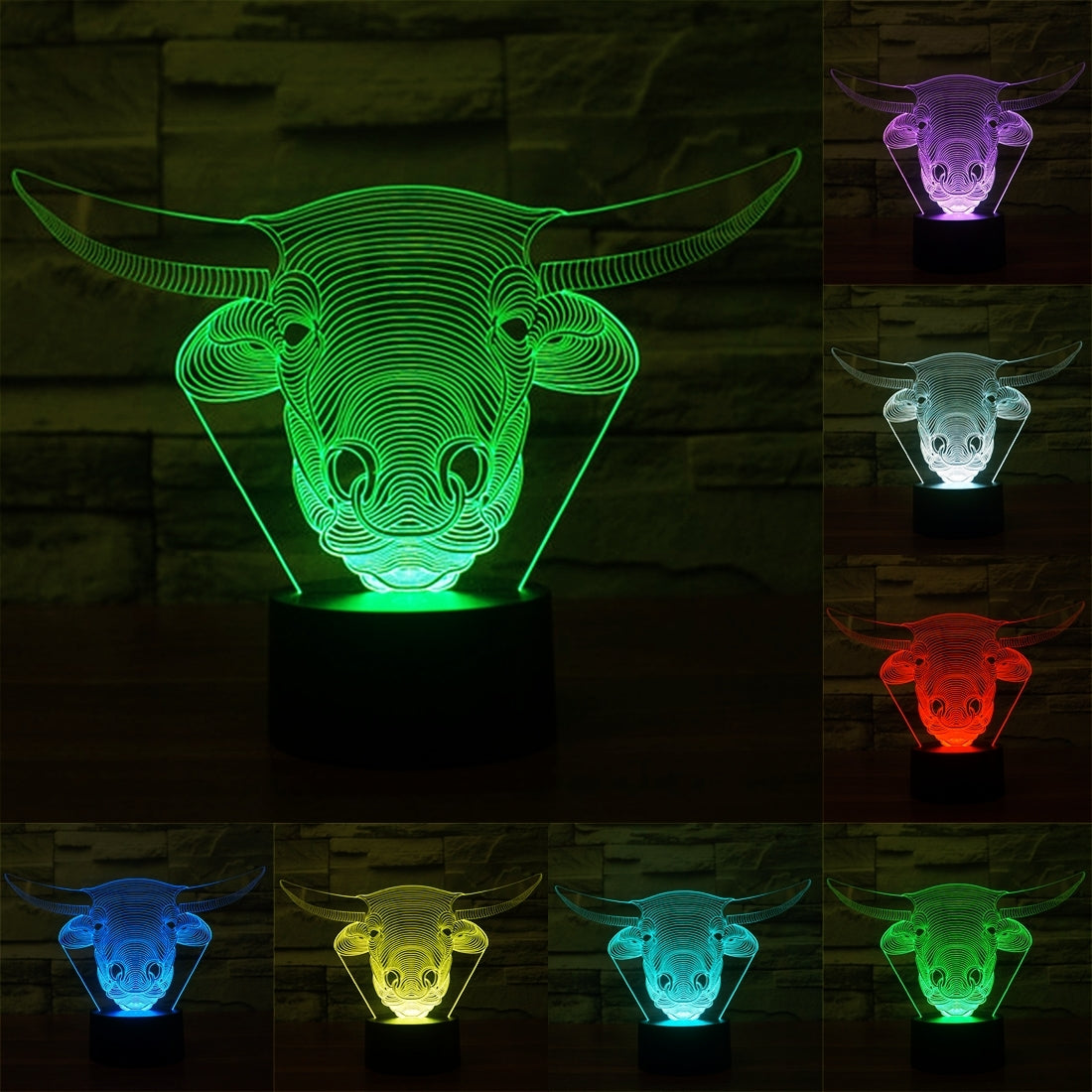 ELECTROPRIME Cow Style 3D Touch Switch Control LED Light , 7 Colour Discoloration Creative Visual Stereo Lamp Desk Lamp Night Light