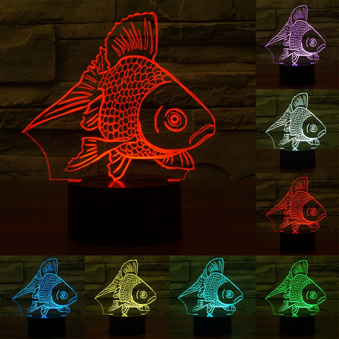 ELECTROPRIME Goldfish Style 3D Touch Switch Control LED Light , 7 Color Discoloration Creative Visual Stereo Lamp Desk Lamp Night Light