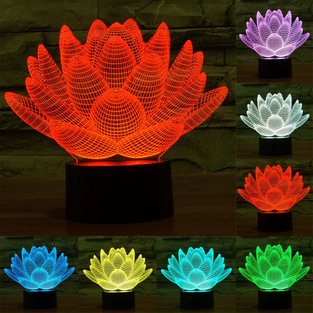 ELECTROPRIME Lotus Style 3D Touch Switch Control LED Light , 7 Color Discoloration Creative Visual Stereo Lamp Desk Lamp Night Light