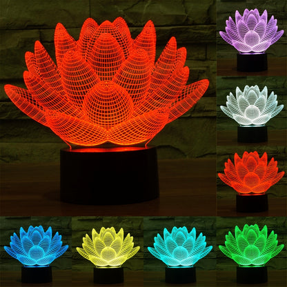 ELECTROPRIME Lotus Style 3D Touch Switch Control LED Light , 7 Color Discoloration Creative Visual Stereo Lamp Desk Lamp Night Light