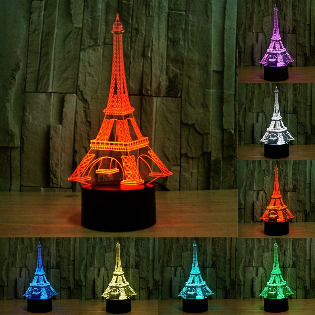 ELECTROPRIME Eiffel Tower Style 3D Touch Switch Control LED Light , 7 Color Discoloration Creative Visual Stereo Lamp Desk Lamp Night Light