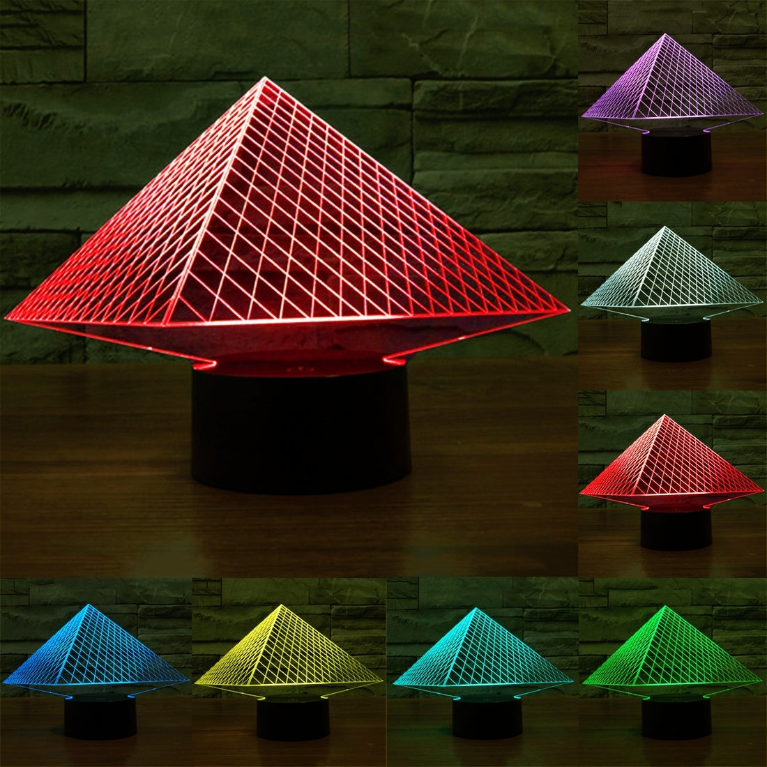 ELECTROPRIME Pyramid Style 3D Touch Switch Control LED Light , 7 Colour Discoloration Creative Visual Stereo Lamp Desk Lamp Night Light