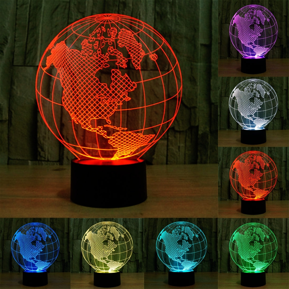 ELECTROPRIME America Globe Style 3D Touch Switch Control LED Light , 7 Colour Discoloration Creative Visual Stereo Lamp Desk Lamp Night Light