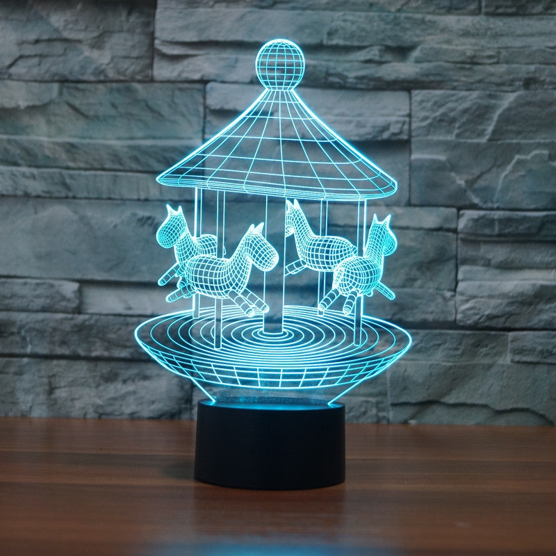 ELECTROPRIME Carousel Black Base Creative 3D LED Decorative Night Light, Powered by USB and Battery