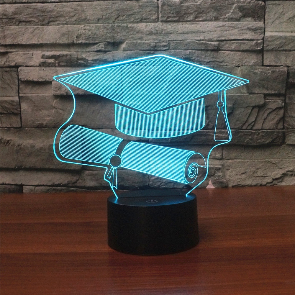 ELECTROPRIME Bachelor Cap Black Base Creative 3D LED Decorative Night Light, Rechargeable with Touch Button