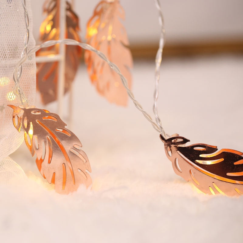 ELECTROPRIME 3m Gold Feather USB Plug Romantic LED String Holiday Light, 20 LEDs Teenage Style Warm Fairy Decorative Lamp for Christmas, Wedding, Bedroom (Warm White)