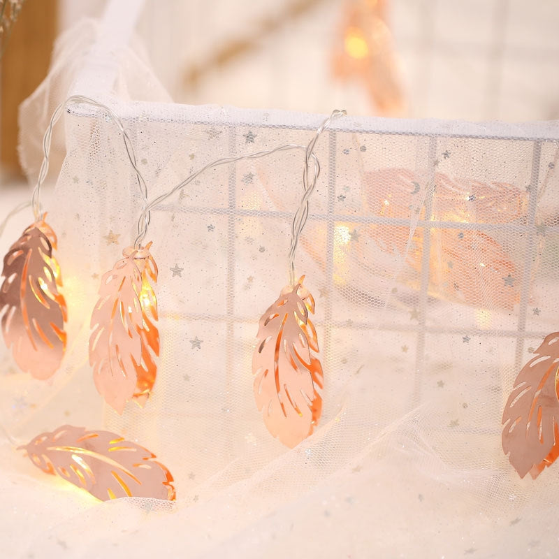 ELECTROPRIME 3m Gold Feather USB Plug Romantic LED String Holiday Light, 20 LEDs Teenage Style Warm Fairy Decorative Lamp for Christmas, Wedding, Bedroom (Warm White)
