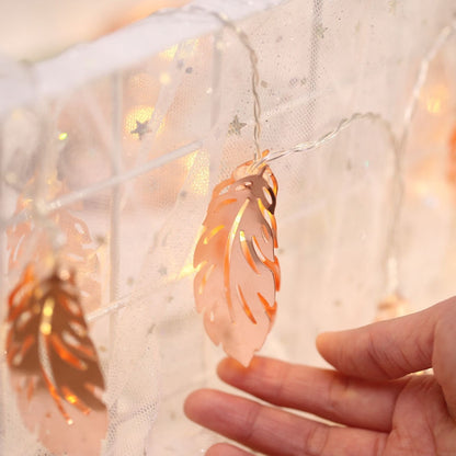 ELECTROPRIME 3m Gold Feather USB Plug Romantic LED String Holiday Light, 20 LEDs Teenage Style Warm Fairy Decorative Lamp for Christmas, Wedding, Bedroom (Warm White)