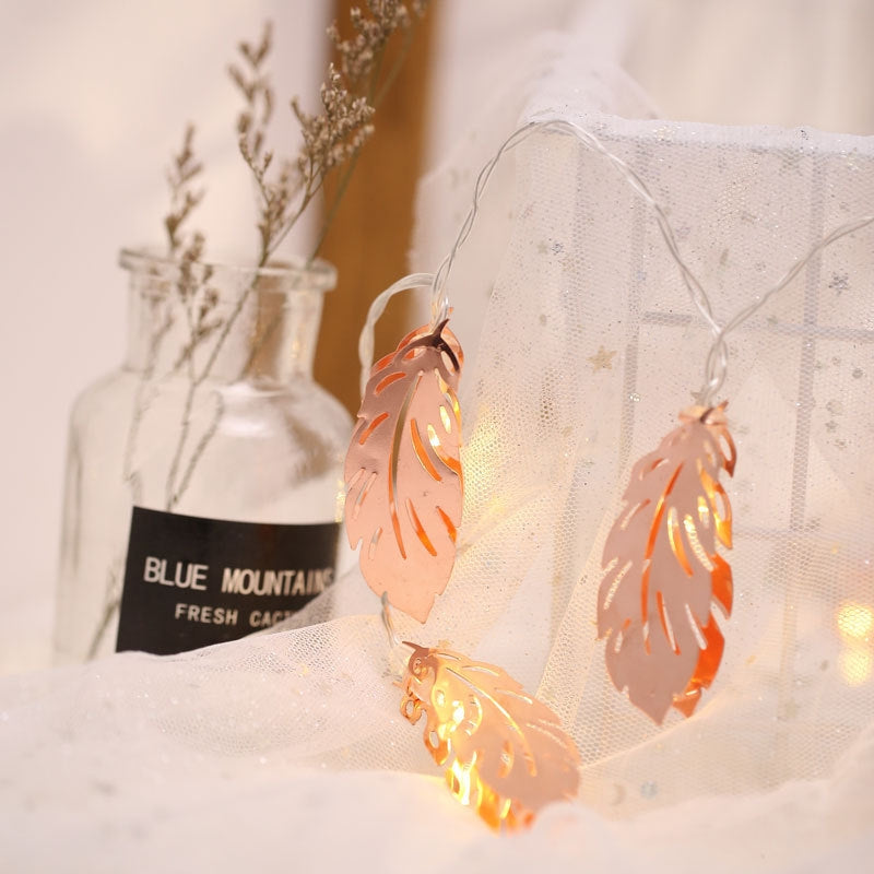 ELECTROPRIME 3m Gold Feather USB Plug Romantic LED String Holiday Light, 20 LEDs Teenage Style Warm Fairy Decorative Lamp for Christmas, Wedding, Bedroom (Warm White)