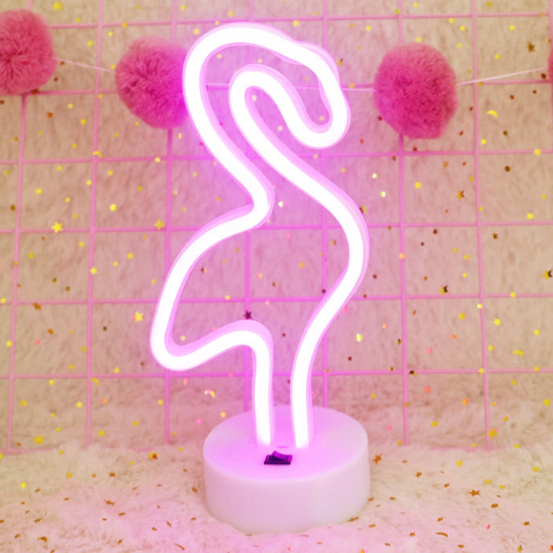 ELECTROPRIME Flamingo Shape Romantic Neon LED Holiday Light with Holder, Warm Fairy Decorative Lamp Night Light for Christmas, Wedding, Party, Bedroom(Pink Light)