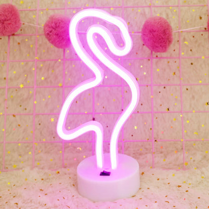 ELECTROPRIME Flamingo Shape Romantic Neon LED Holiday Light with Holder, Warm Fairy Decorative Lamp Night Light for Christmas, Wedding, Party, Bedroom(Pink Light)