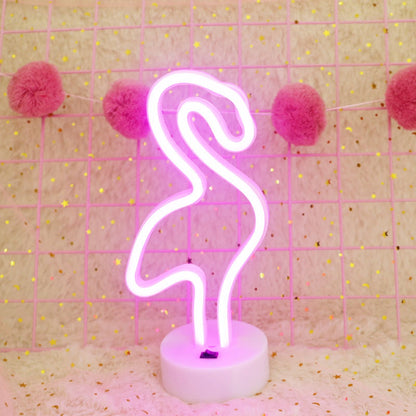 ELECTROPRIME Flamingo Shape Romantic Neon LED Holiday Light with Holder, Warm Fairy Decorative Lamp Night Light for Christmas, Wedding, Party, Bedroom(Pink Light)