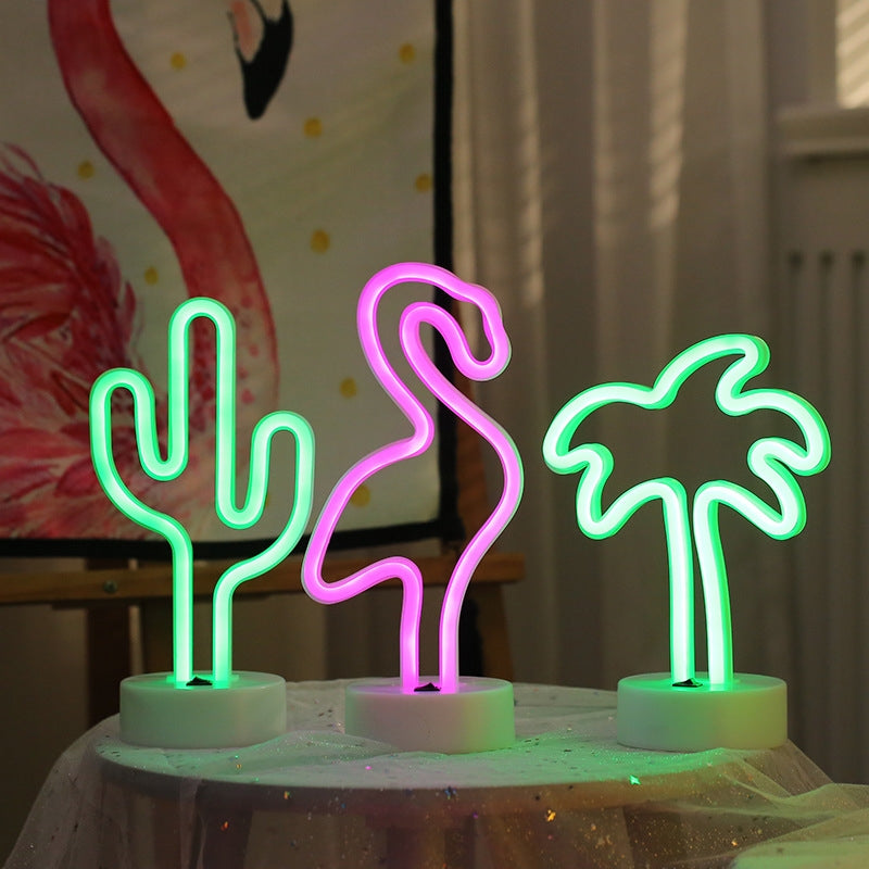 ELECTROPRIME Flamingo Shape Romantic Neon LED Holiday Light with Holder, Warm Fairy Decorative Lamp Night Light for Christmas, Wedding, Party, Bedroom(Pink Light)