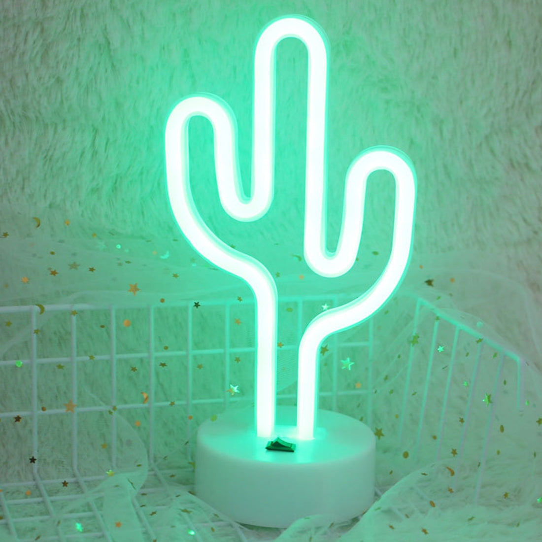ELECTROPRIME Cactus Shape Romantic Neon LED Holiday Light with Holder, Warm Fairy Decorative Lamp Night Light for Christmas, Wedding, Party, Bedroom(Green Light)