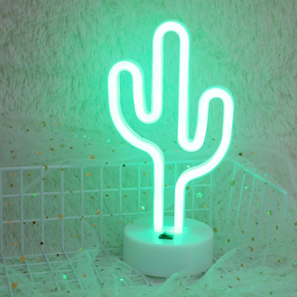 ELECTROPRIME Cactus Shape Romantic Neon LED Holiday Light with Holder, Warm Fairy Decorative Lamp Night Light for Christmas, Wedding, Party, Bedroom(Green Light)