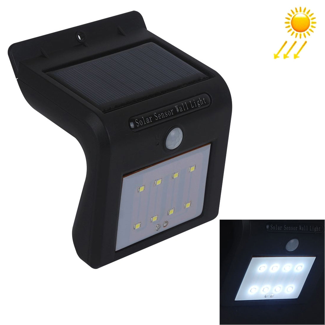 ELECTROPRIME IP65 Waterproof White Light, 8 LEDs Solar Motion Sensor Wall Light with Solar Panel