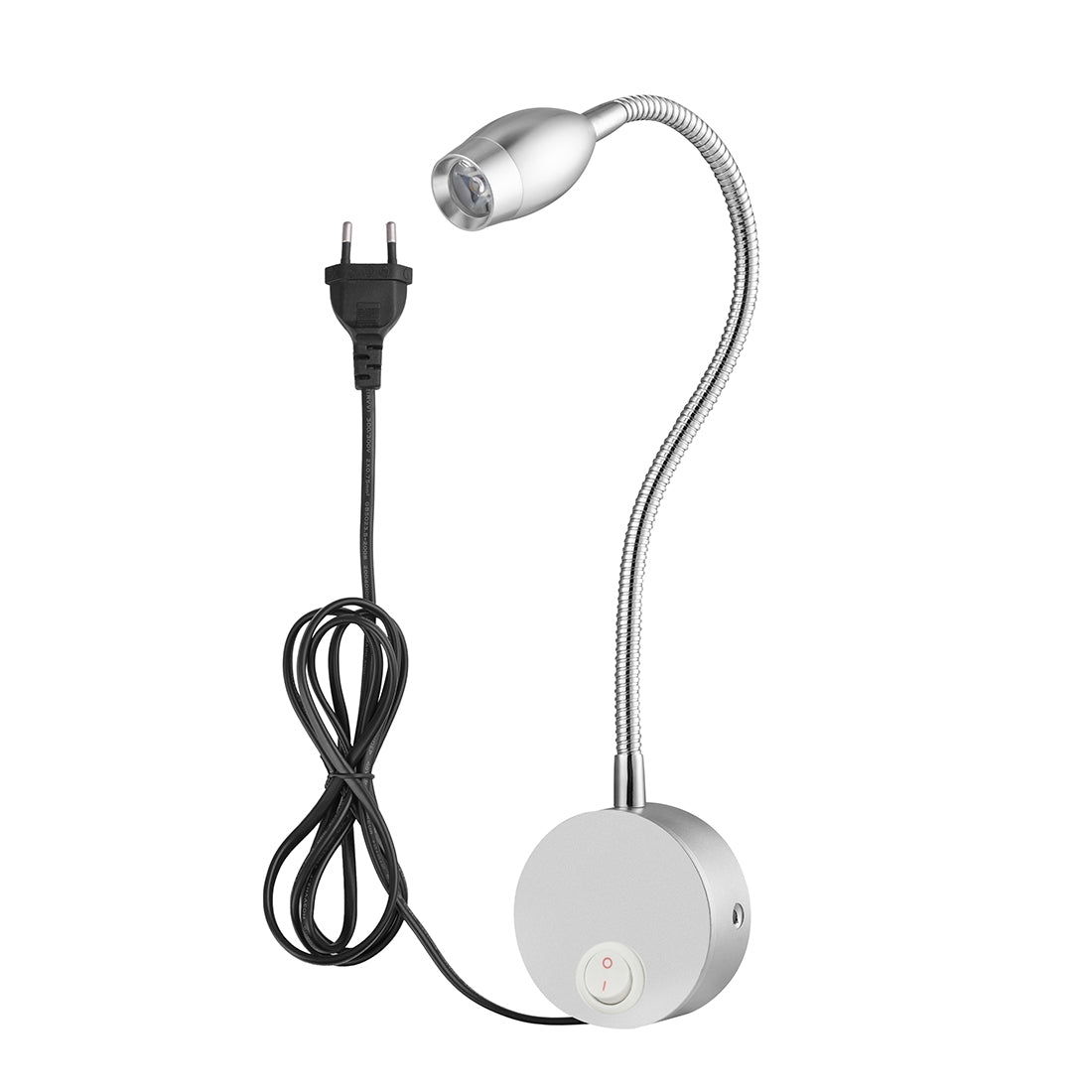 ELECTROPRIME 3W Flexible Goose Neck Warm White LED Reading Lamp Light , 160 LM 3000-3200K Wall Mount Light Wall Sconce Lamp, Got the CE / FCC Certification, Goose Neck Length: 30cm, US/EU Plug, Default Delivery EU Plug