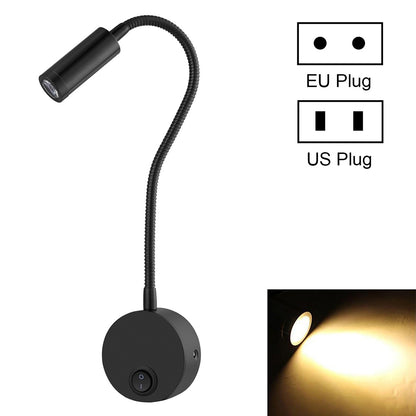 ELECTROPRIME 3W Flexible Goose Neck Warm White LED Reading Lamp Light , 160 LM 3000-3200K Hose Spotlight Lamp Wall Mount Light Wall Sconce Lamp, Got the CE / FCC Certification, Goose Neck Length: 30cm, US/EU Plug, Default Delivery US Plug